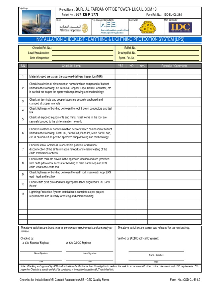 Checklist Earthing Lightning PDF Electrical Engineering Engineering