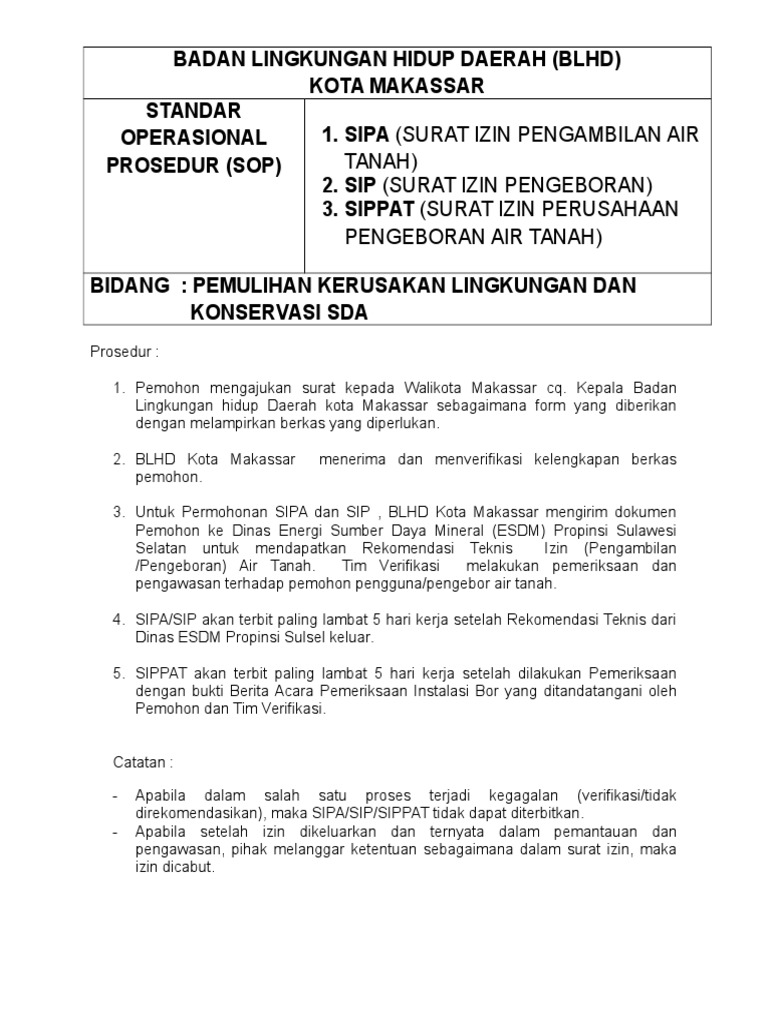 Sop Izin Airtanah Pdf