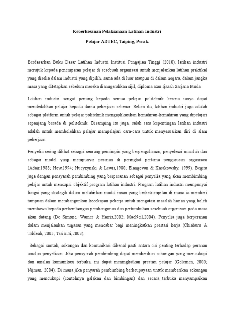 Keberkesanan Pelaksanaan Latihan Industri Pdf