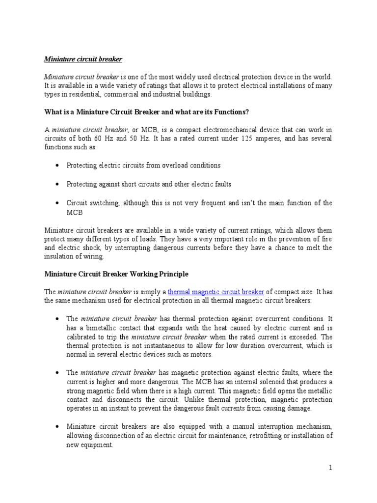 Miniature Circuit Breaker | PDF | Fuse (Electrical) | Switch