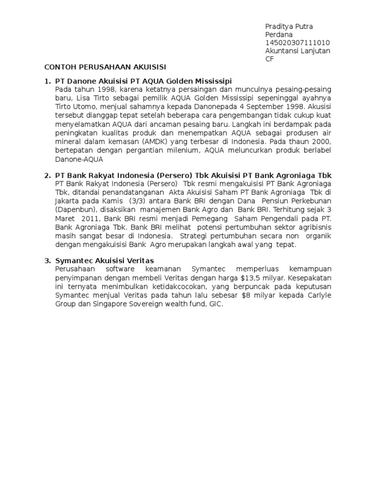 Contoh Perusahaan Akuisisi Dan Merger