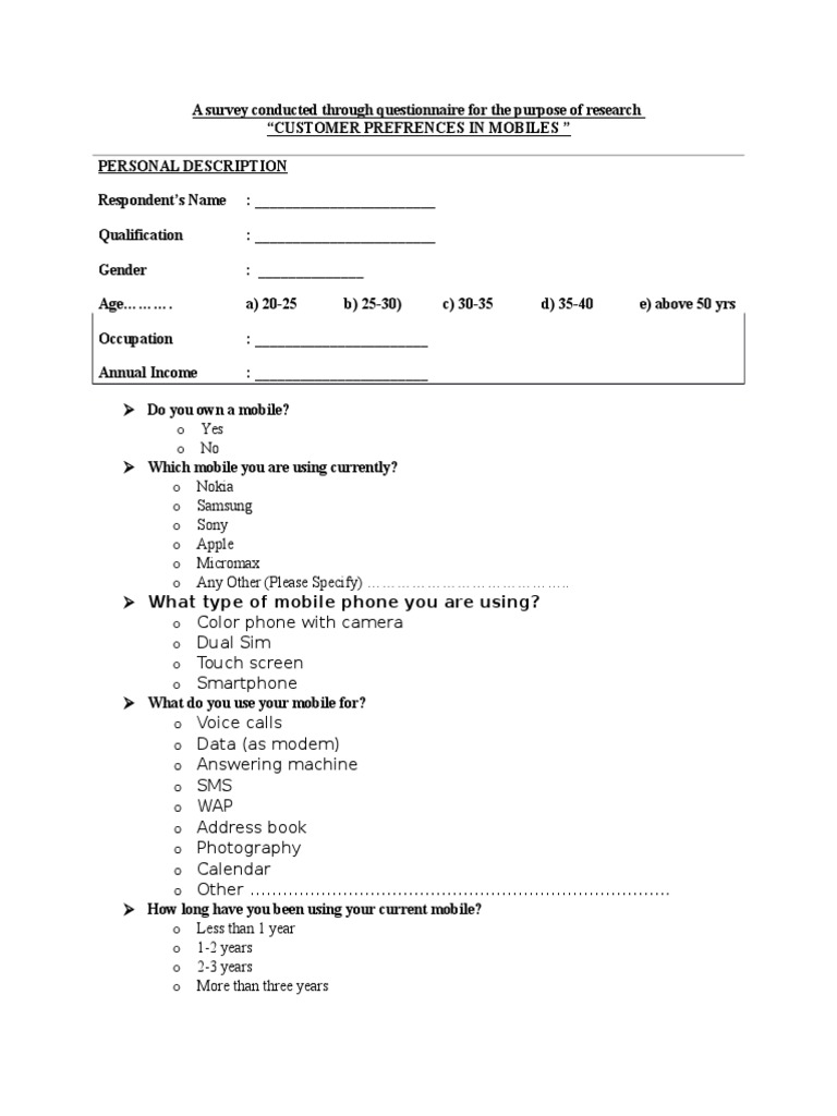 Sample Questionnaire | PDF