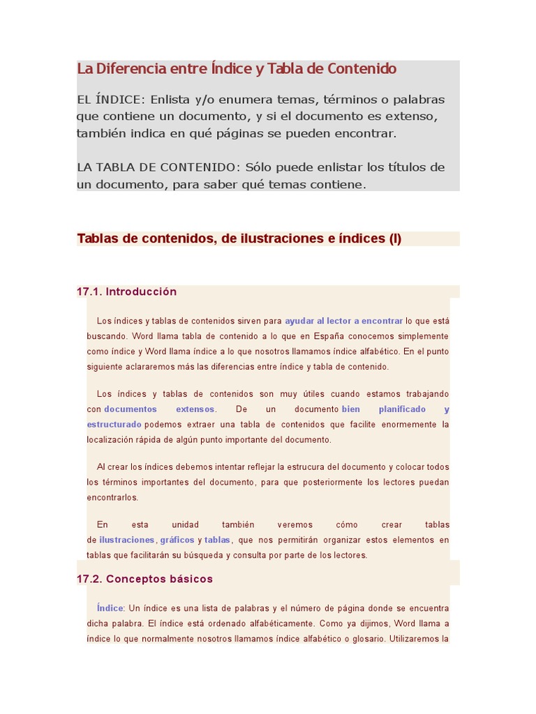 La Diferencia Entre Índice Y Tabla De Contenido Pdf Archivo De Free Download Nude Photo Gallery