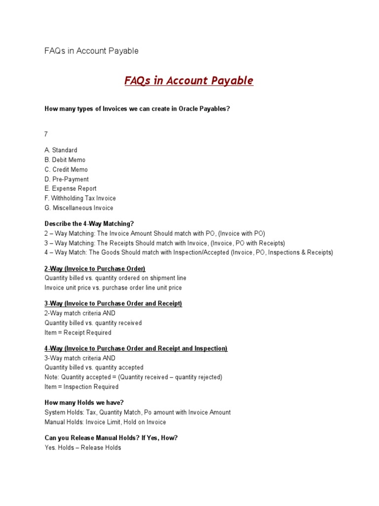 Account Payable FAQs and 4-Way Matching | PDF | Accounts Payable | Invoice