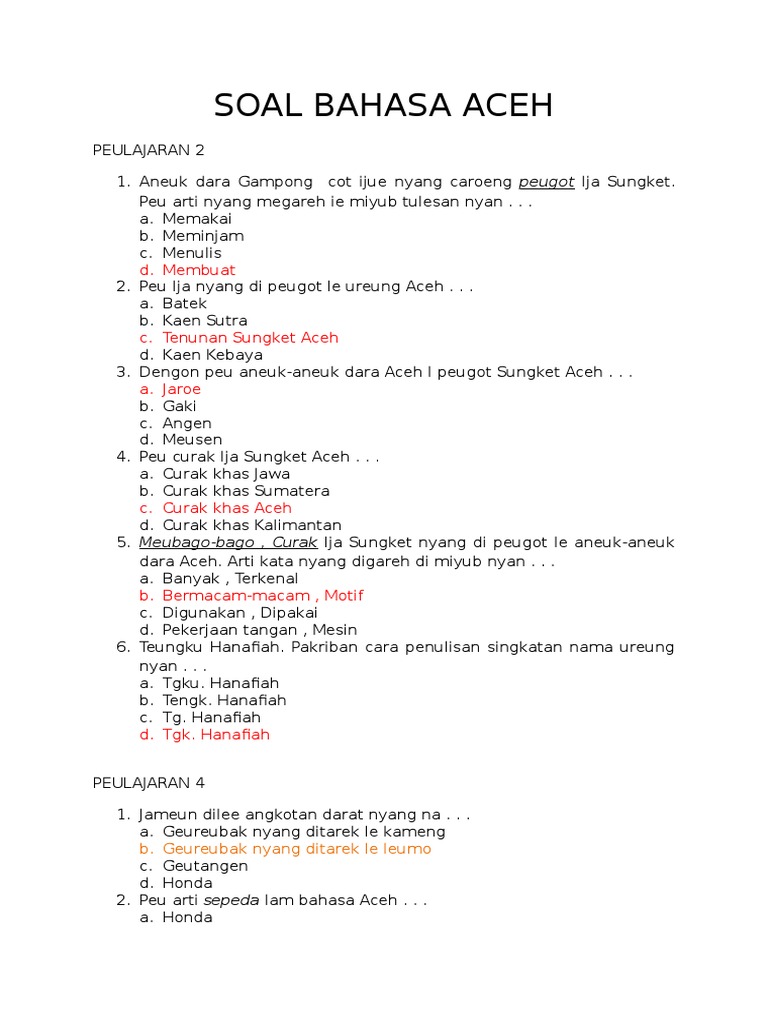 Soal Bahasa Aceh Smp