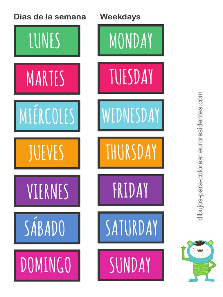 Dias De La Semaba En Ingles