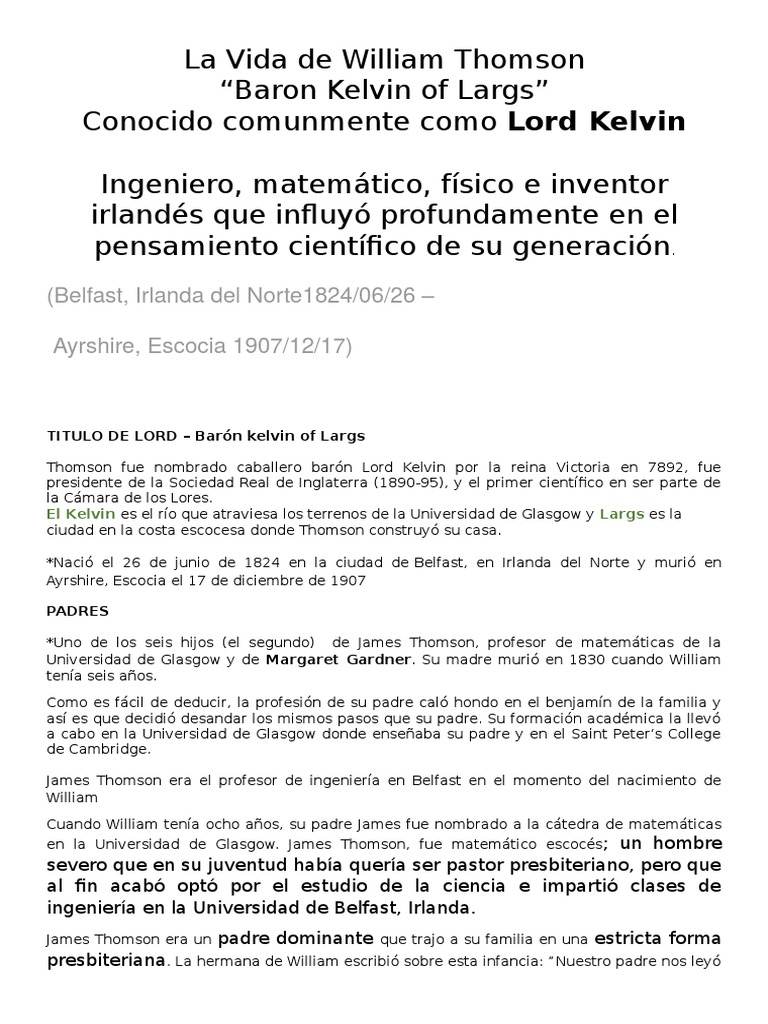 Que Hizo William Thomson Kelvin