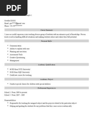 Computer Teacher Resume