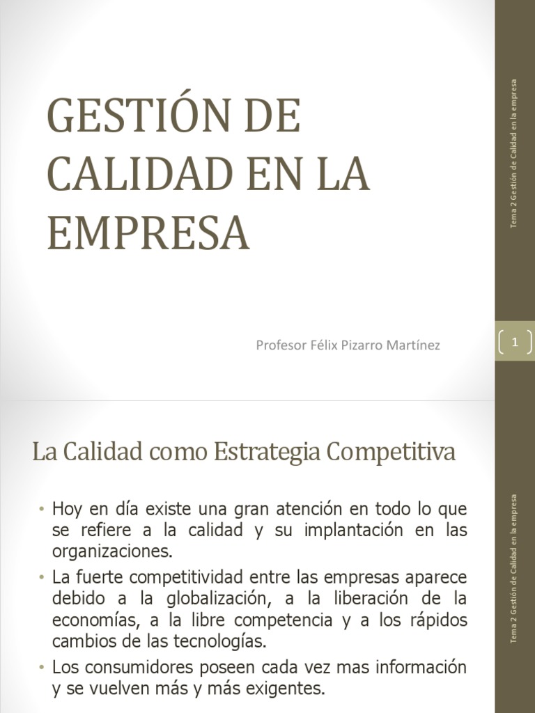 Tema 1 Gestión de Calidad en La Empresa | PDF | Iso 9000 | Competitividad