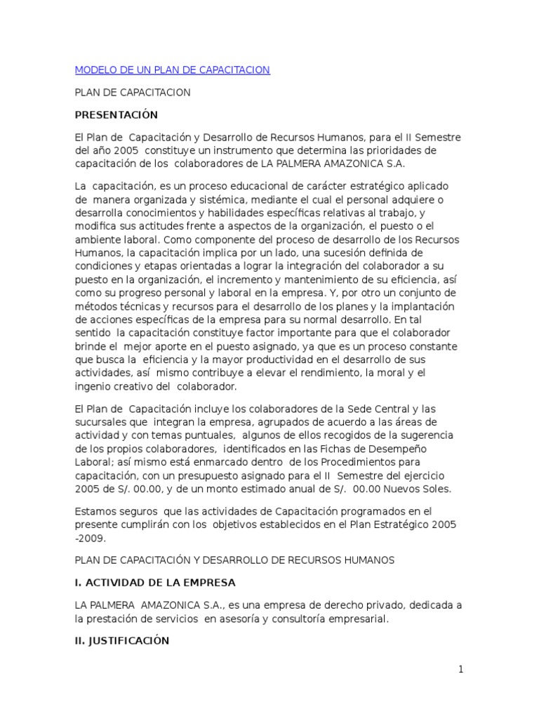 Plan de Capacitación para Recursos Humanos | PDF | Recursos humanos ...