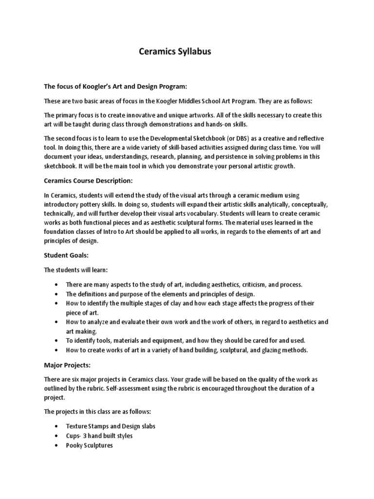 Ceramics Syllabus PDF Aesthetics Design
