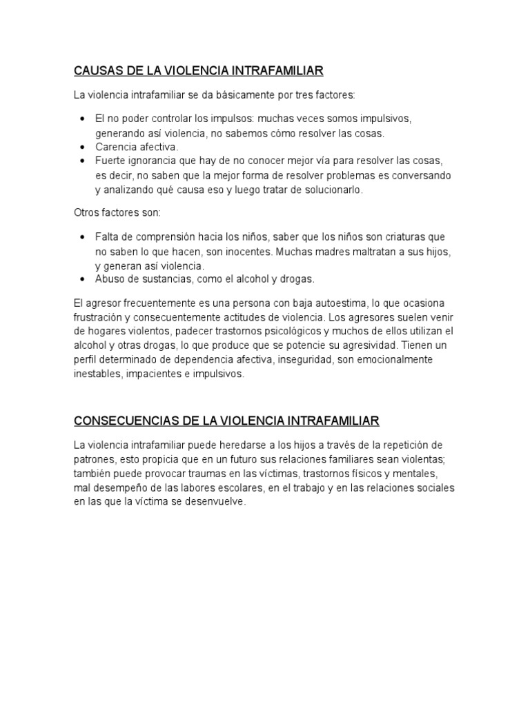 Causas y Consecuencias de la Violencia Intrafamiliar | PDF