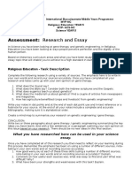 Assessment: Research and Essay: Religious Education - Task Description