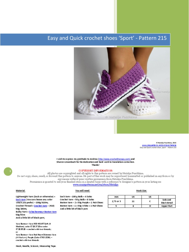 215 - Easy and Quick Crochet Shoes Sport - ENG - V3 PDF | PDF | Crochet ...
