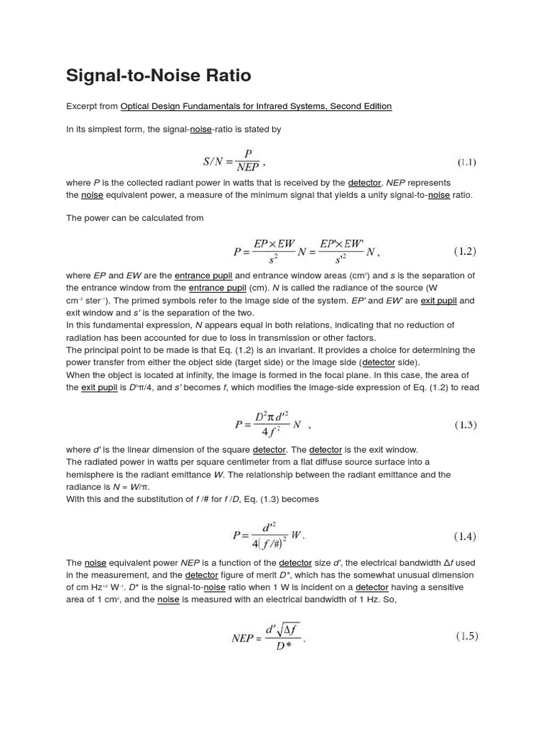 SignaltoNoise Ratio Optical Design Fundamentals For Infrared Systems