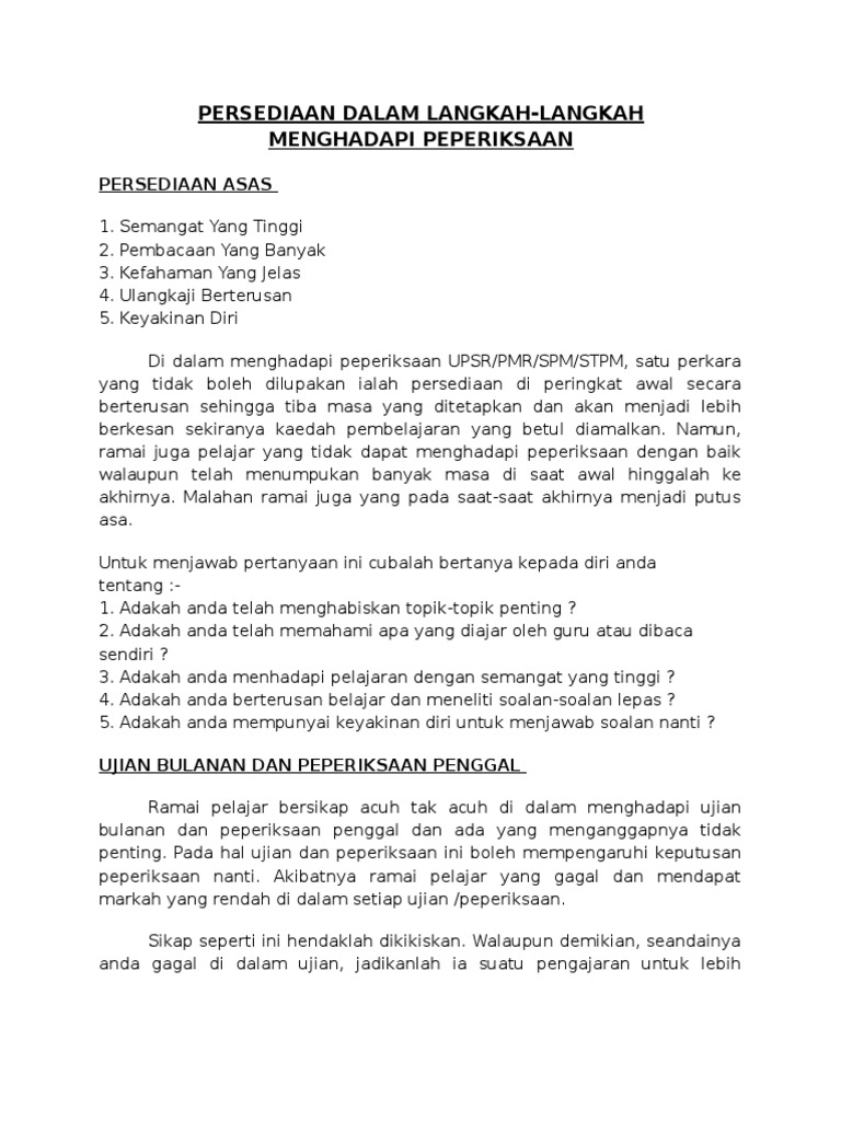 Persediaan Dalam Langkah Langkah Menghadapi Peperiksaan Pdf