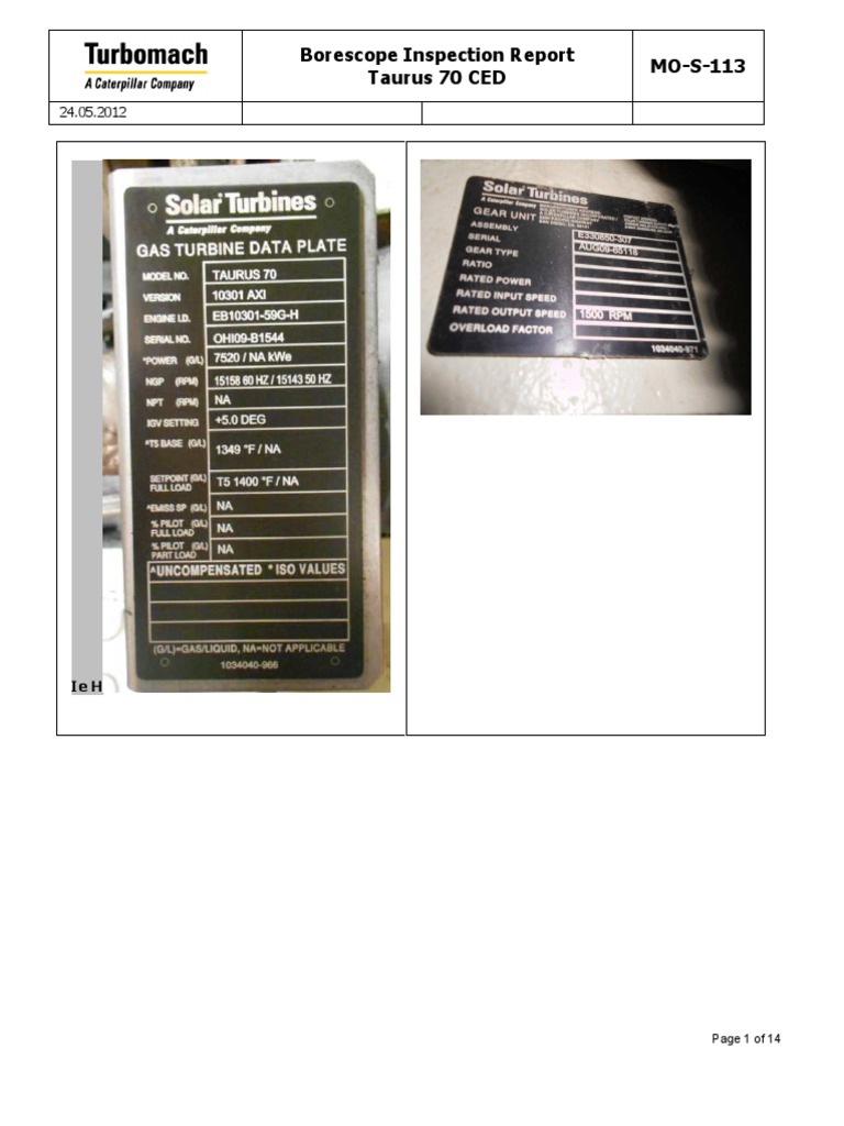 Borescope Inpection Turbine Inspection Report 2 Turbine Gear
