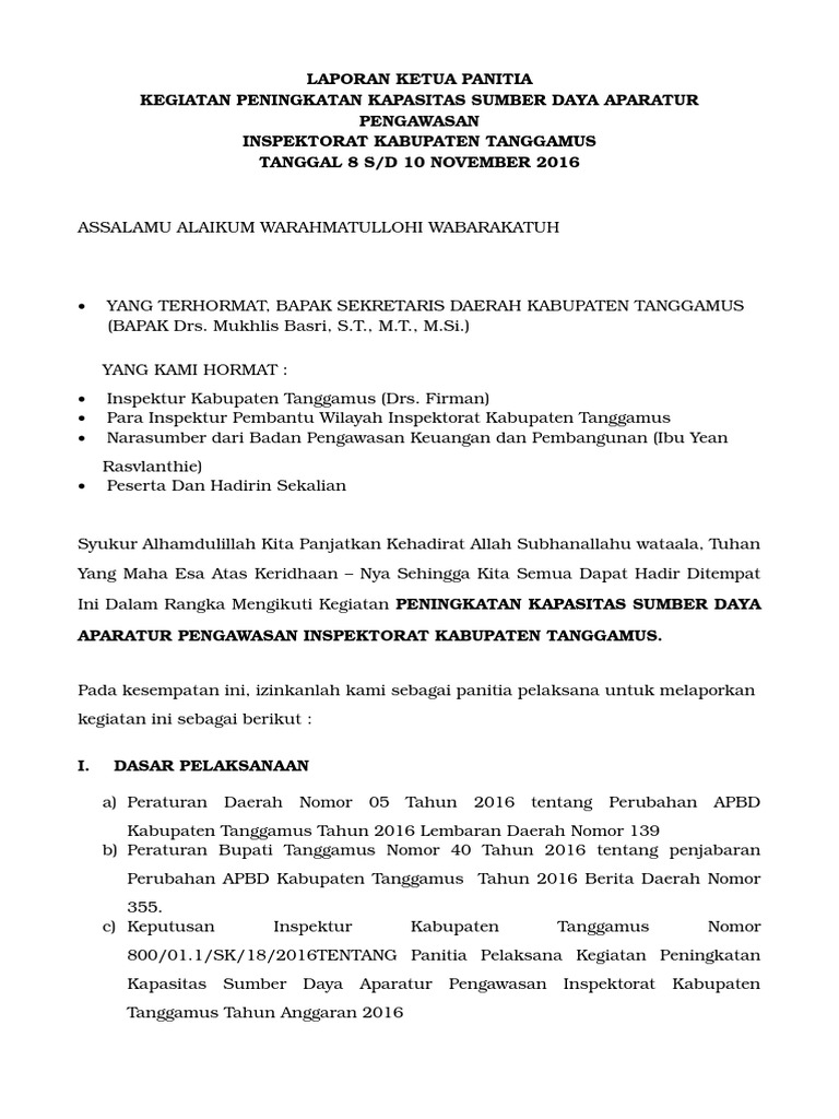 Laporan Ketua Panitia Pelatihan Kantor Sendiri