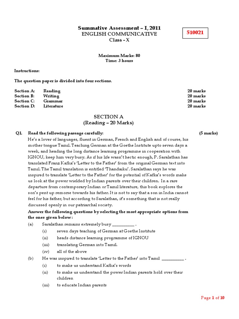 2021 HSLC English Question Paper | PDF | English Language | Languages
