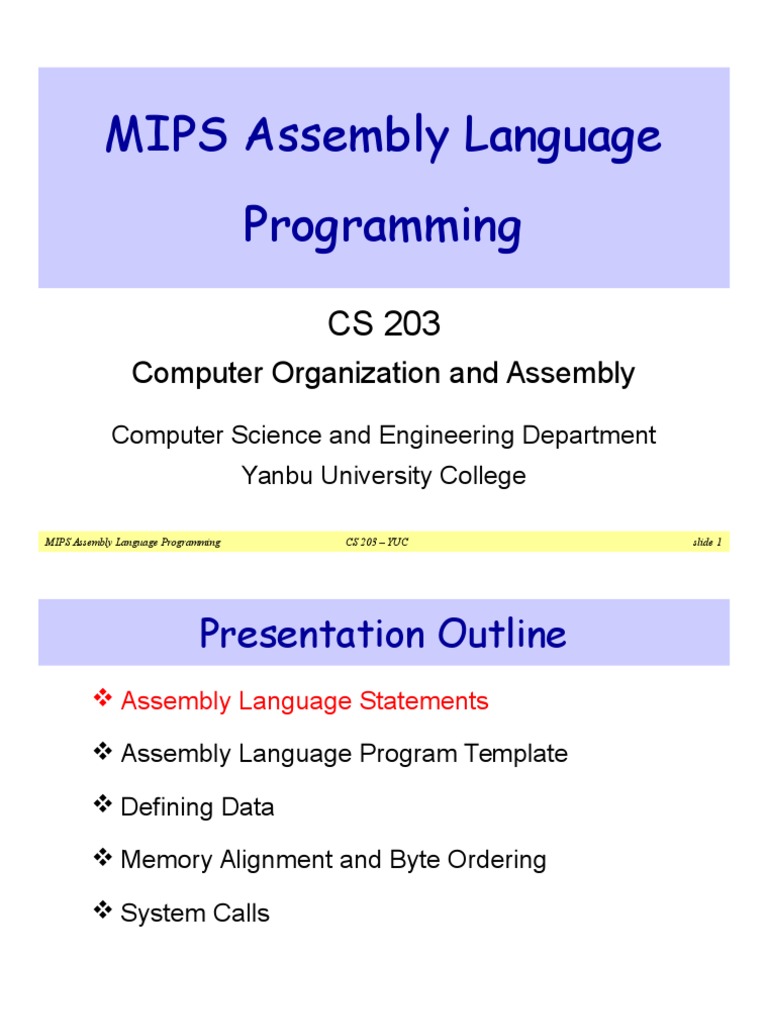 MIPS Assembly Programming CS203 | PDF | Assembly Language | Instruction Set