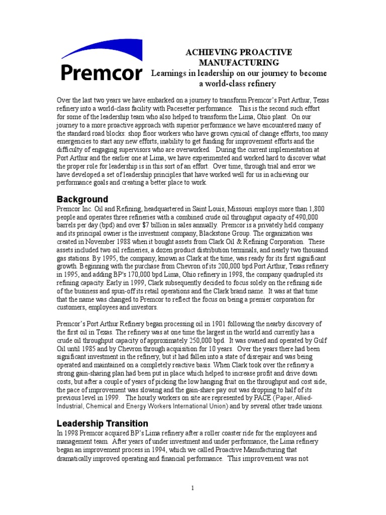 Achieving Proactive Manufacturing | PDF | Oil Refinery | Leadership