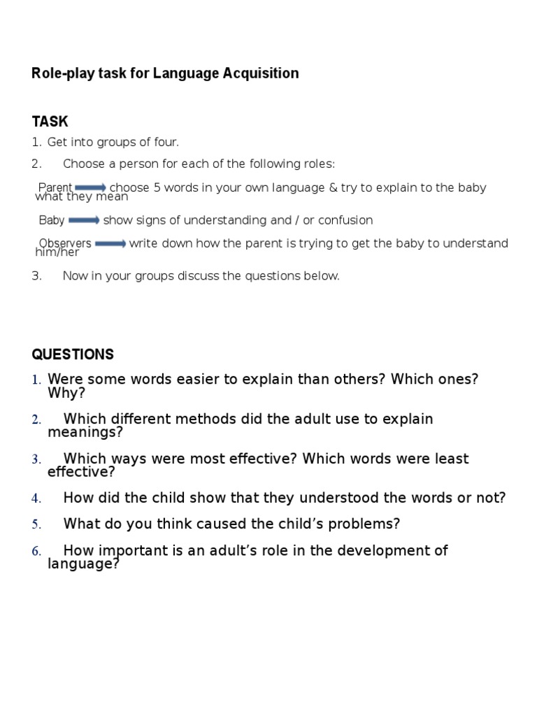 Role Play Task For Language Acquisition Pdf