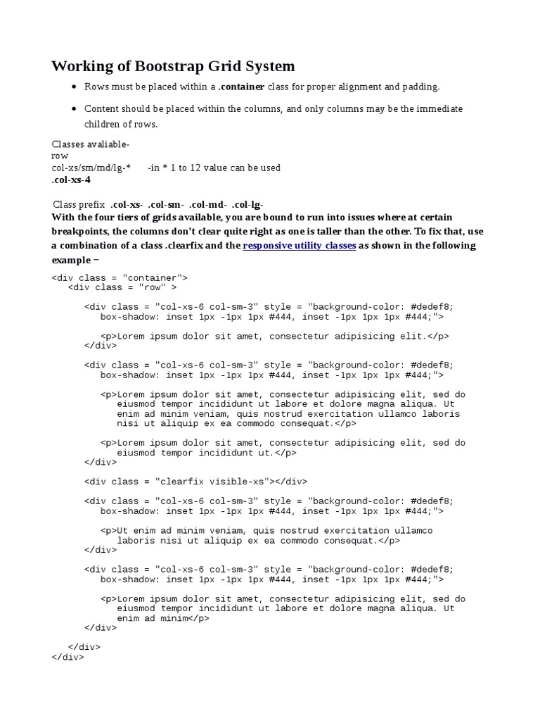 Working of Bootstrap Grid System Responsive Utility Classes PDF