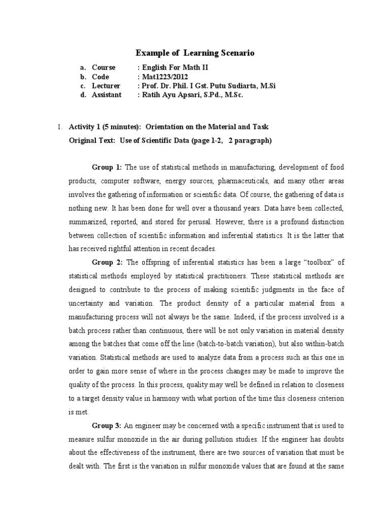 Example of Learning Scenario | PDF | Subject (Grammar) | Pharmaceutical ...