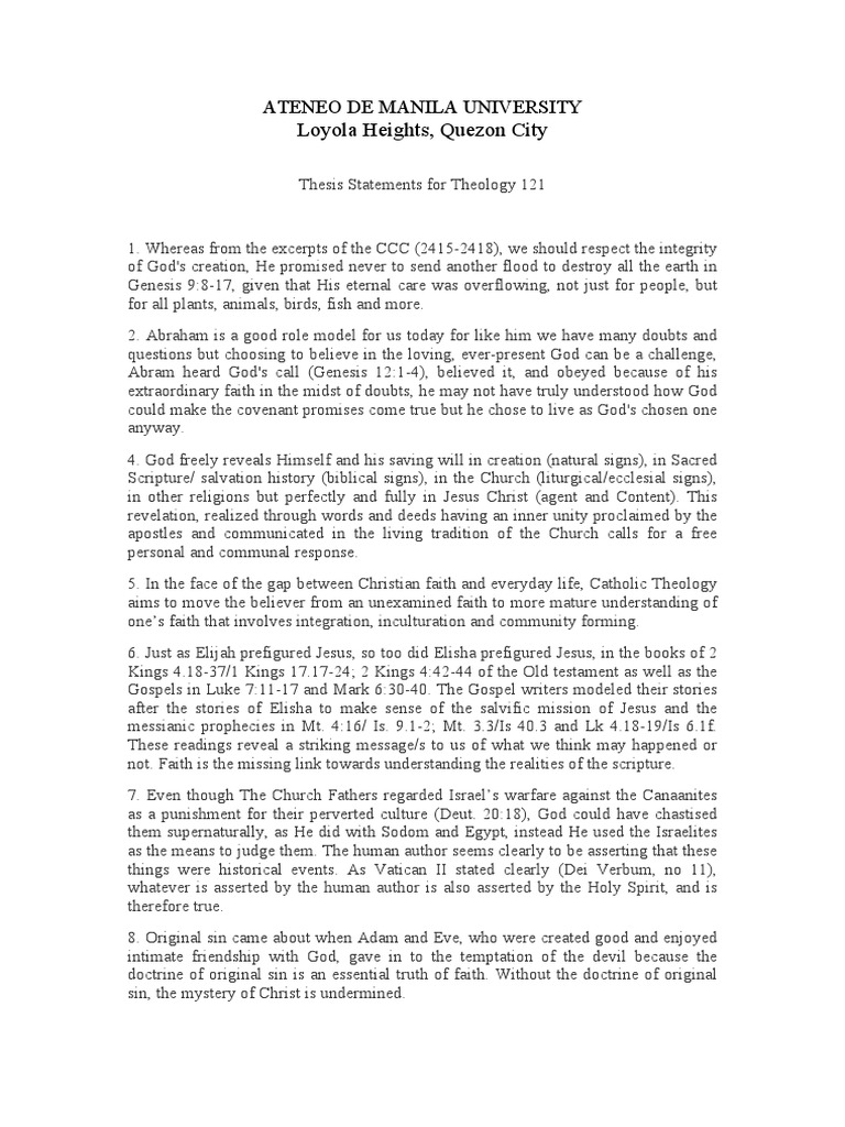 Thesis Statements in Theology 121 | PDF | Original Sin | Jesus