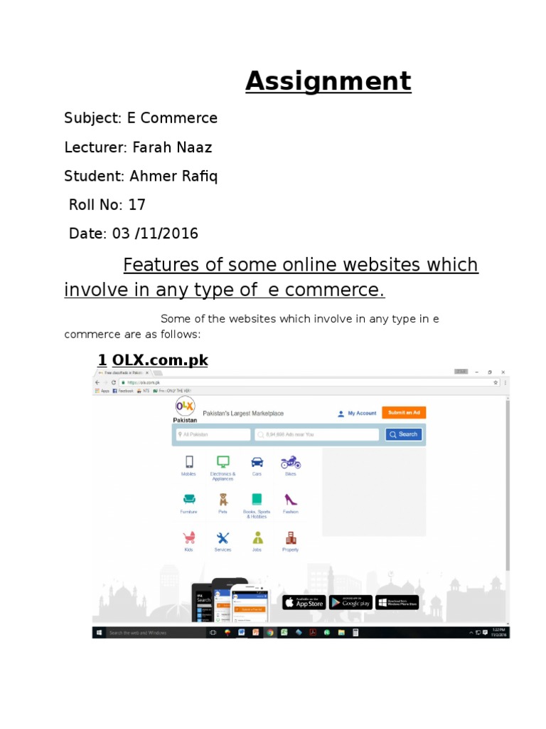 e commerce website assignment