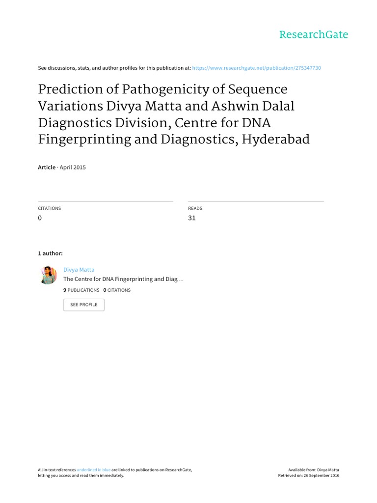 Pathogenicity Prediction of Genetic Variations | PDF | Single ...