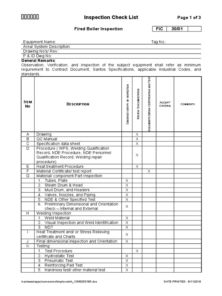 Boiler Drum Inspection Checklist | PDF | Hvac | Vacuum Tube