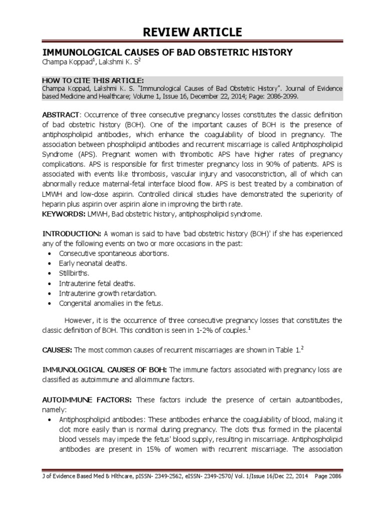 Immunological Causes of Bad Obstetric History PDF Miscarriage