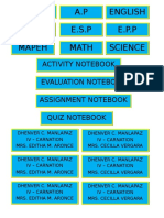 Religion E.P.P E.S.P Filipino English A.P: Activity Notebook
