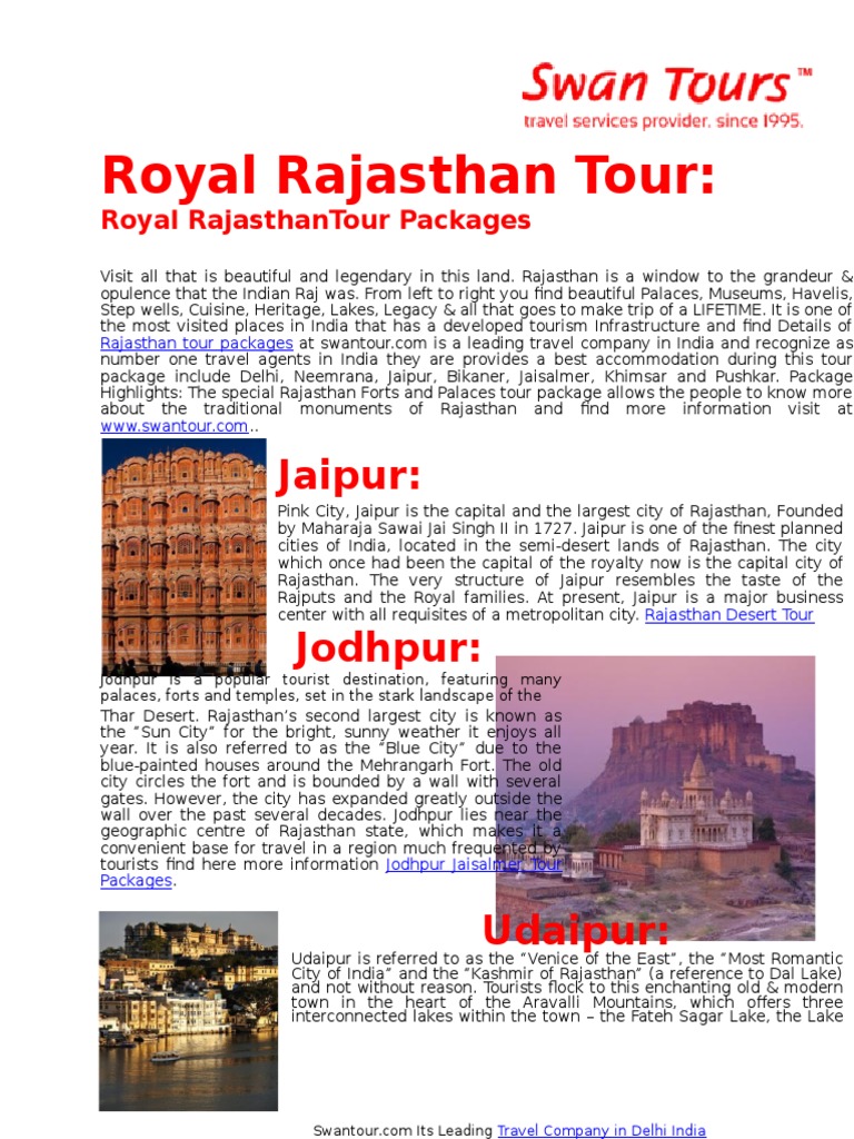 Royal Rajasthan Tour Packages Guide | PDF | Tourism And Leisure | Hotel ...
