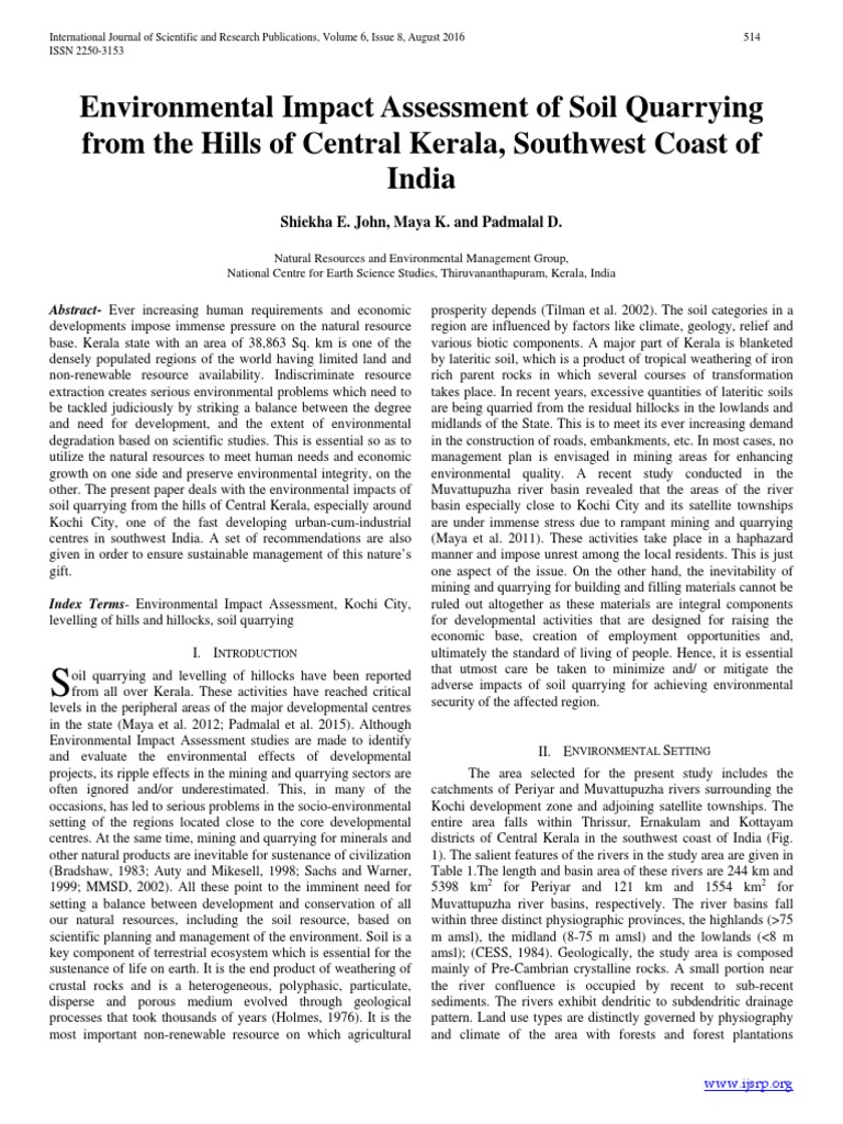 Environmental Impact Assessment of Soil Quarrying From The Hills of ...