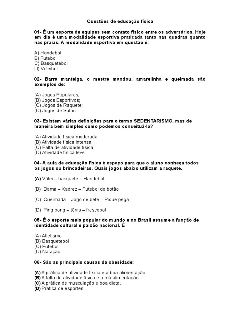 Questões de Educação Física e Jogos | PDF