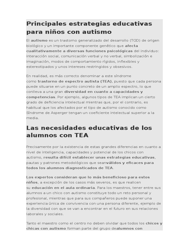 Principales Estrategias Educativas para Niños Con Autismo | PDF ...