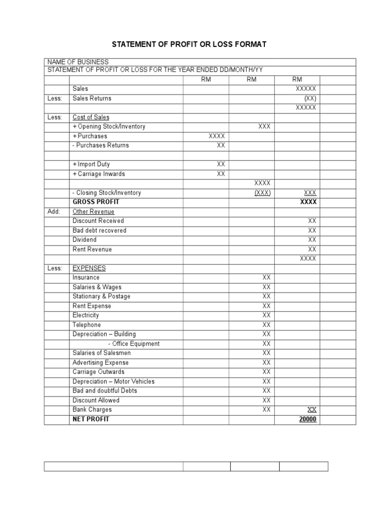 Profit and Loss Statement Format | PDF