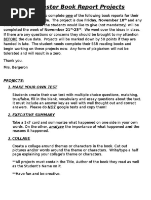 1st trimester book report ideas