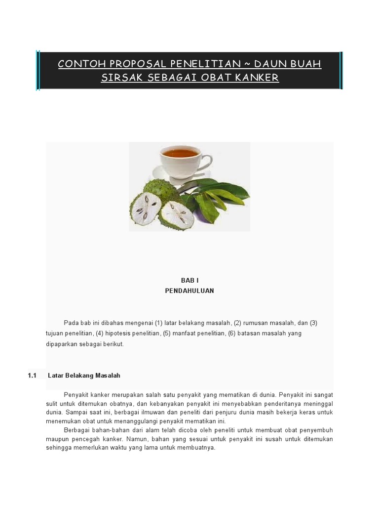 Contoh Proposal Penelitian Daun Buah Sirsak Sebagai Obat