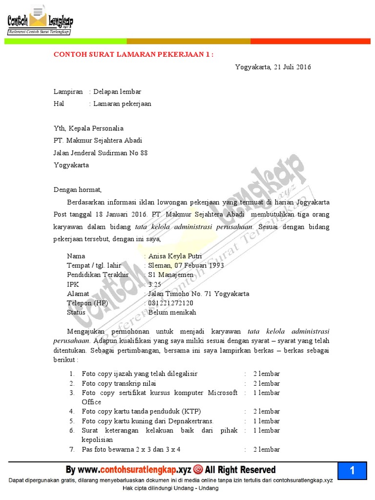 Download 62+ Contoh Surat Lamaran Kerja Lengkap Terbaik Dan Terbaru