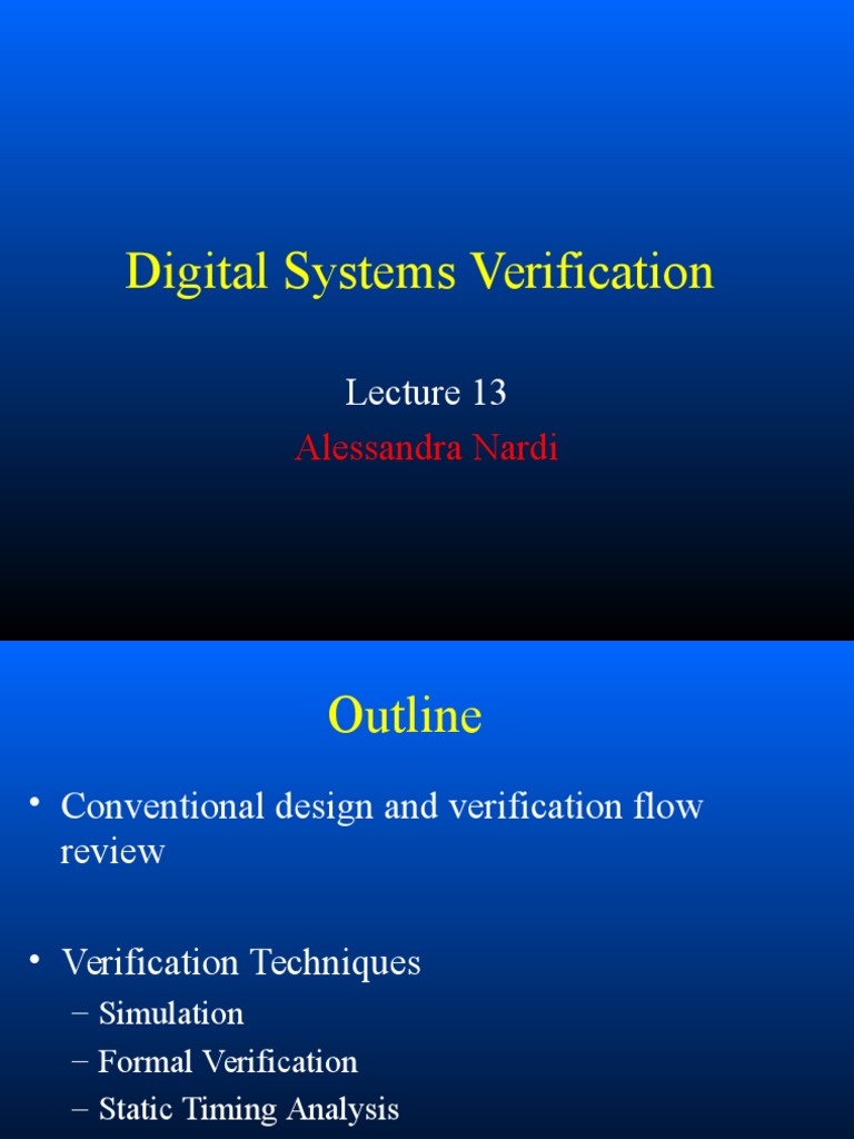 Digital Systems Verification Alessandra Nardi PDF Hardware Description Language Formal