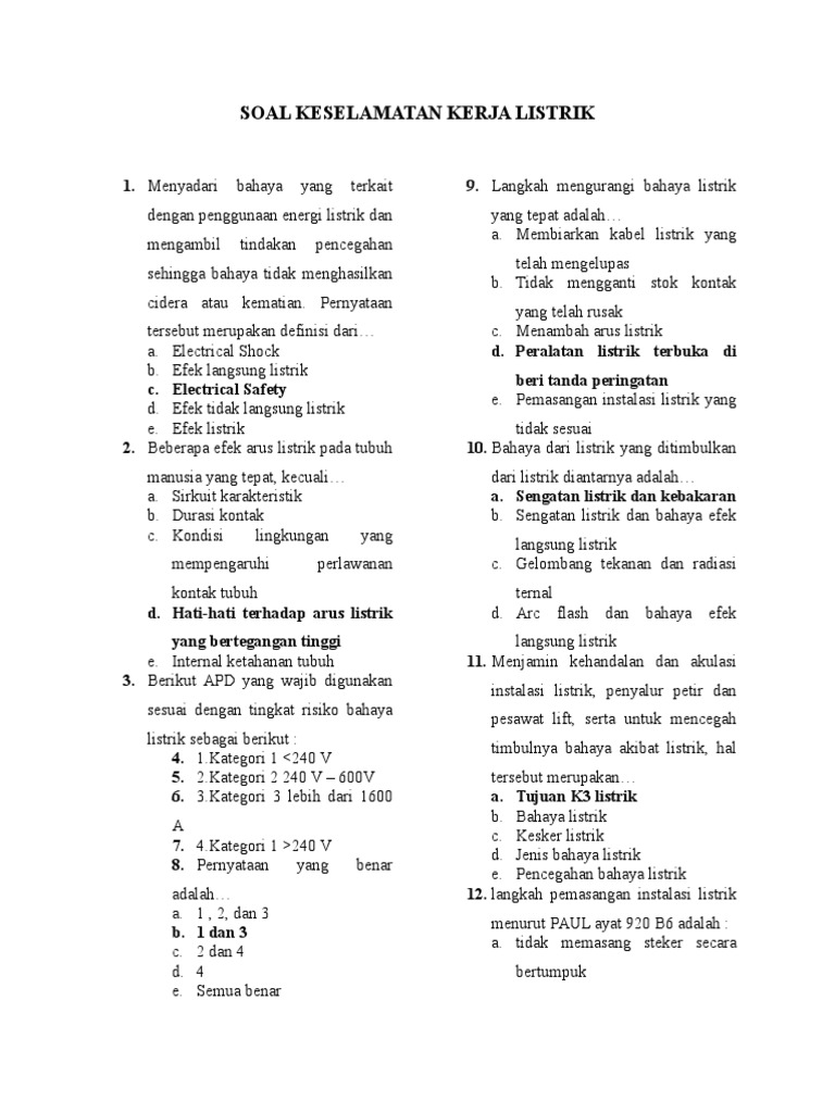 Soal Keselamatan Kerja Listrik Soal Keselamatan Kerja Listrik