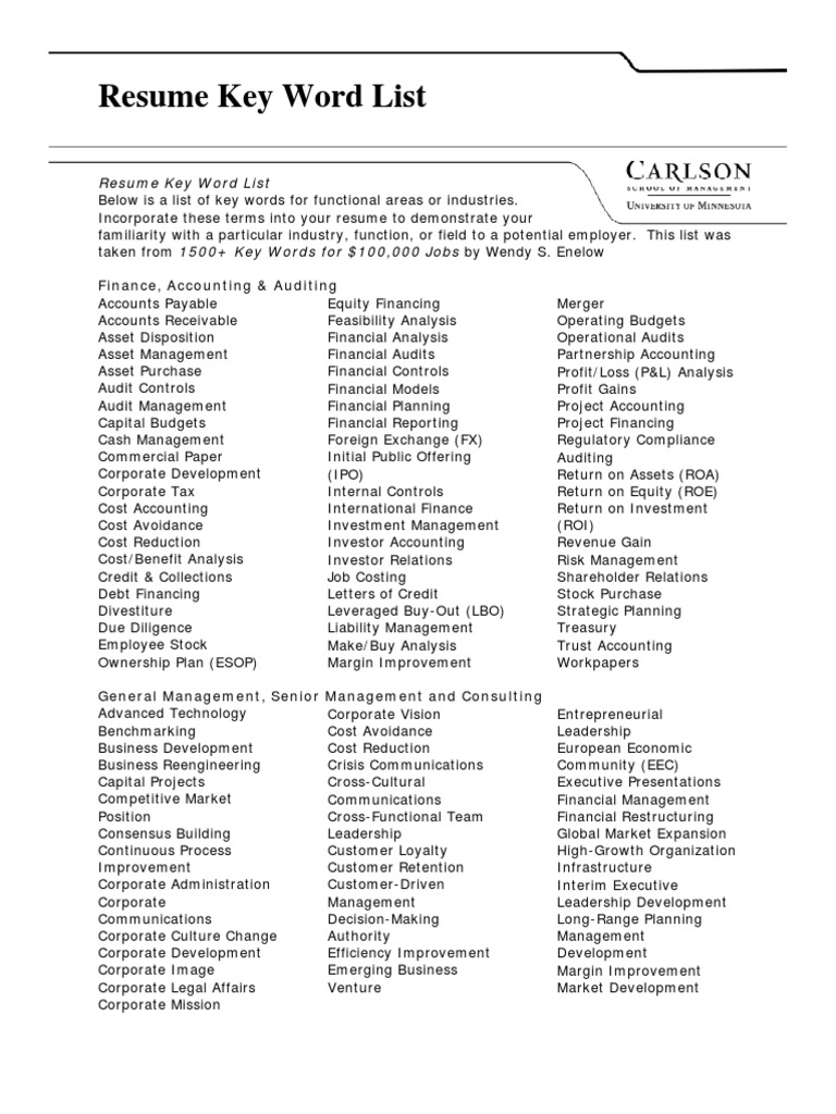 Resume Keyword List PDF Sales - 1701167050
