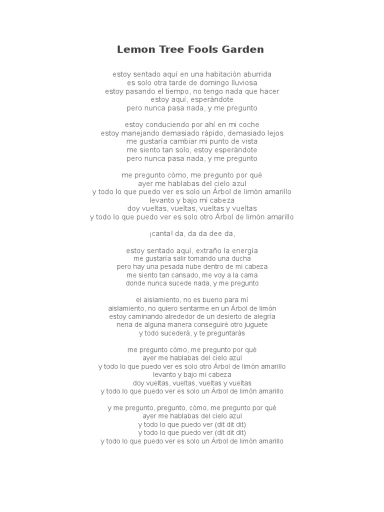 Cancion Lemon Tree Fools Garden PDF