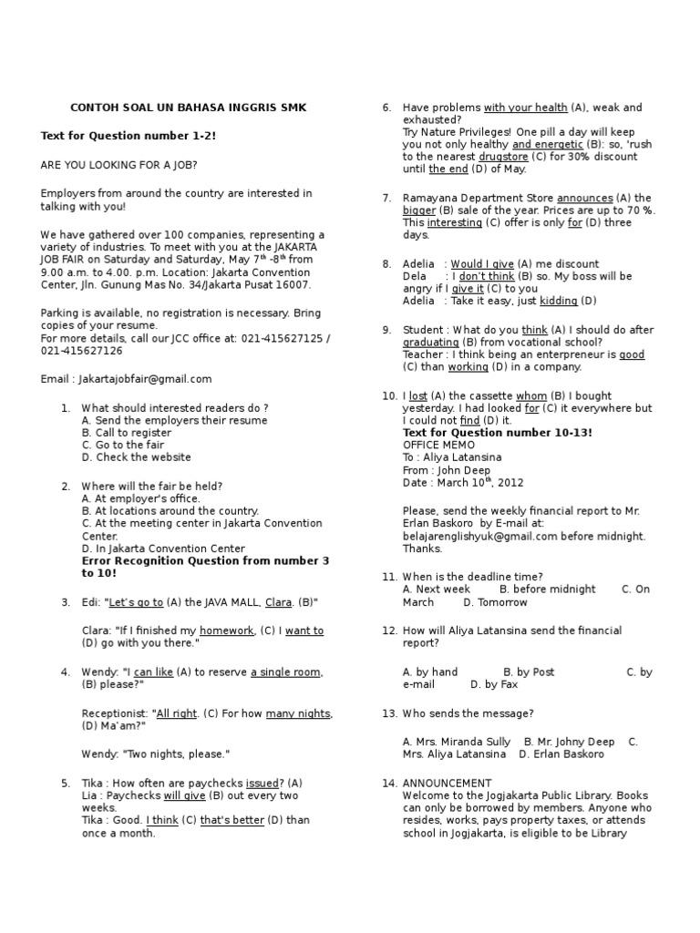 Soal Latihan Bhs Inggris Mecca Transport