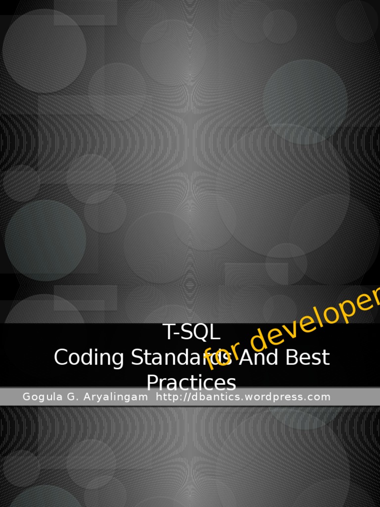 T SQL Coding Standards and Best Practices For Developers | PDF ...
