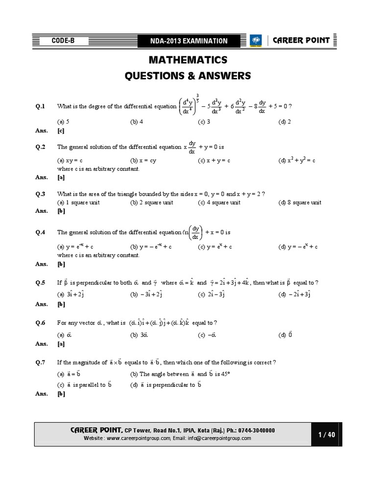 NDA Paper Maths & Mental Ability | PDF | Lens (Optics) | Variance