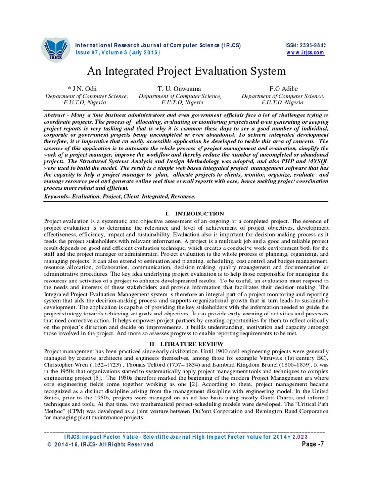 An Integrated Project Evaluation System Pdf Project Management